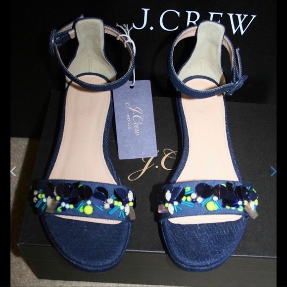 J Crew Embellished Platform Sandals size 7 in Navy - Picture 2 of 4